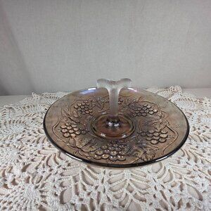 Vintage Imperial Glass Carnival Glass Center Handle Tray Iridescent "Imperial Gr